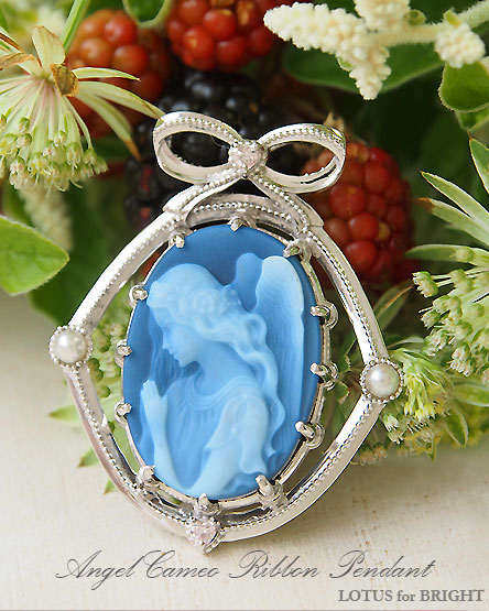 エンジェルカメオとピンクダイヤモンド K18ホワイトゴールドペンダントトップ