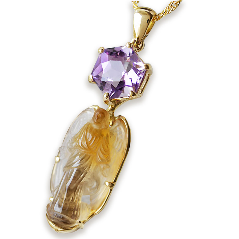 シトリンエンジェルと六芒星のアメジストペンダント