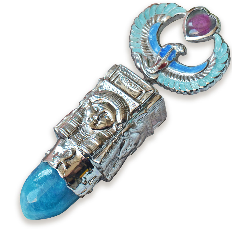 パライバトルマリンハトホル女神七宝ウアジェトペンジュラムネックレスト