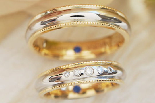 プラチナ　イエローゴールドコンビカラー　ダイヤモンドマリッジリング