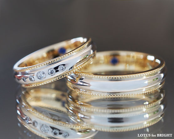 プラチナ　イエローゴールドコンビカラー　ダイヤモンドマリッジリング