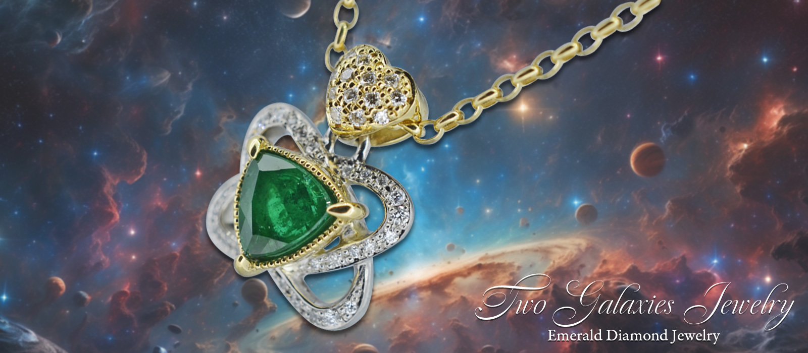 ブラジル産エメラルドトリリアントカット　ギャラクシーダイヤモンドネックレス