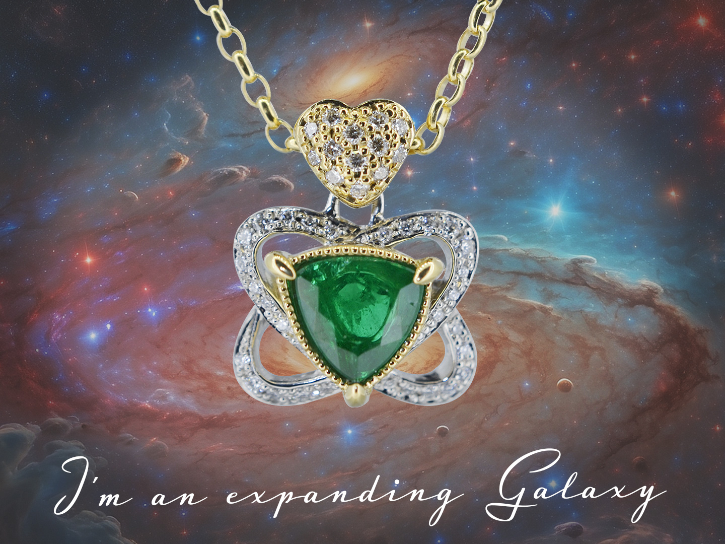 ブラジル産エメラルドトリリアントカット　ギャラクシーダイヤモンドネックレス