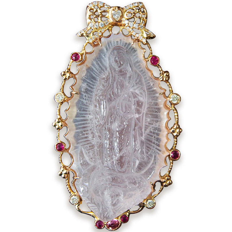 K18ピンクゴールド　モルガナイト・グアダルペのマリアペンダントトップ