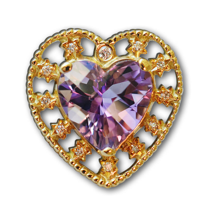 チェッカーボードハートシェイプアメジスト六芒星ペンダントトップ