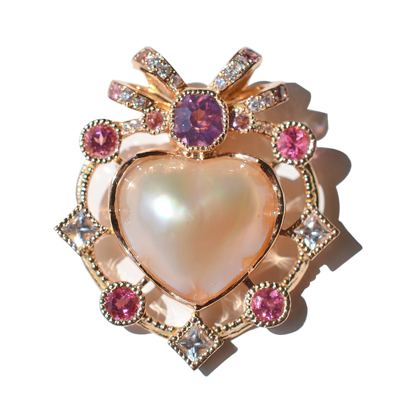 姫革命 ハートとリボン姫ジュエリー スピネルとピンクトルマリンマベパールペンダント