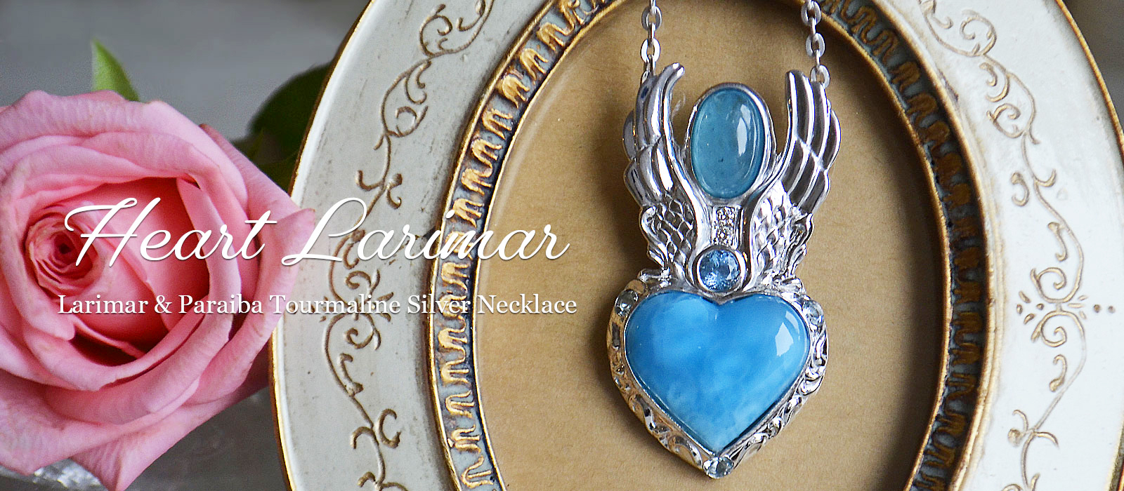 パライバトルマリンとハートラリマー　上昇の天使シルバーネックレス