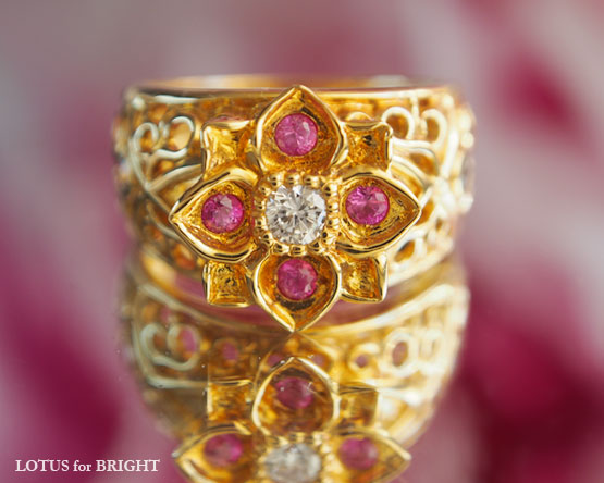 ピンクサファイア　ロータスリング