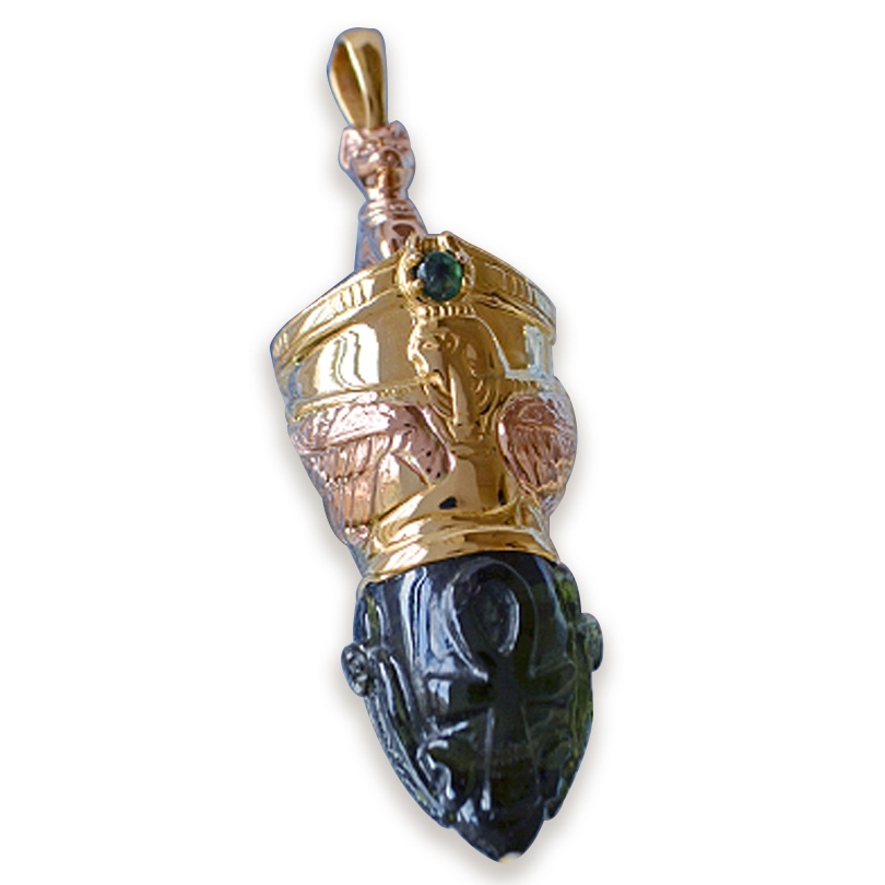 モルダバイトアンク＆コブラカービングスリーゴッデスペンジュラムペンダント