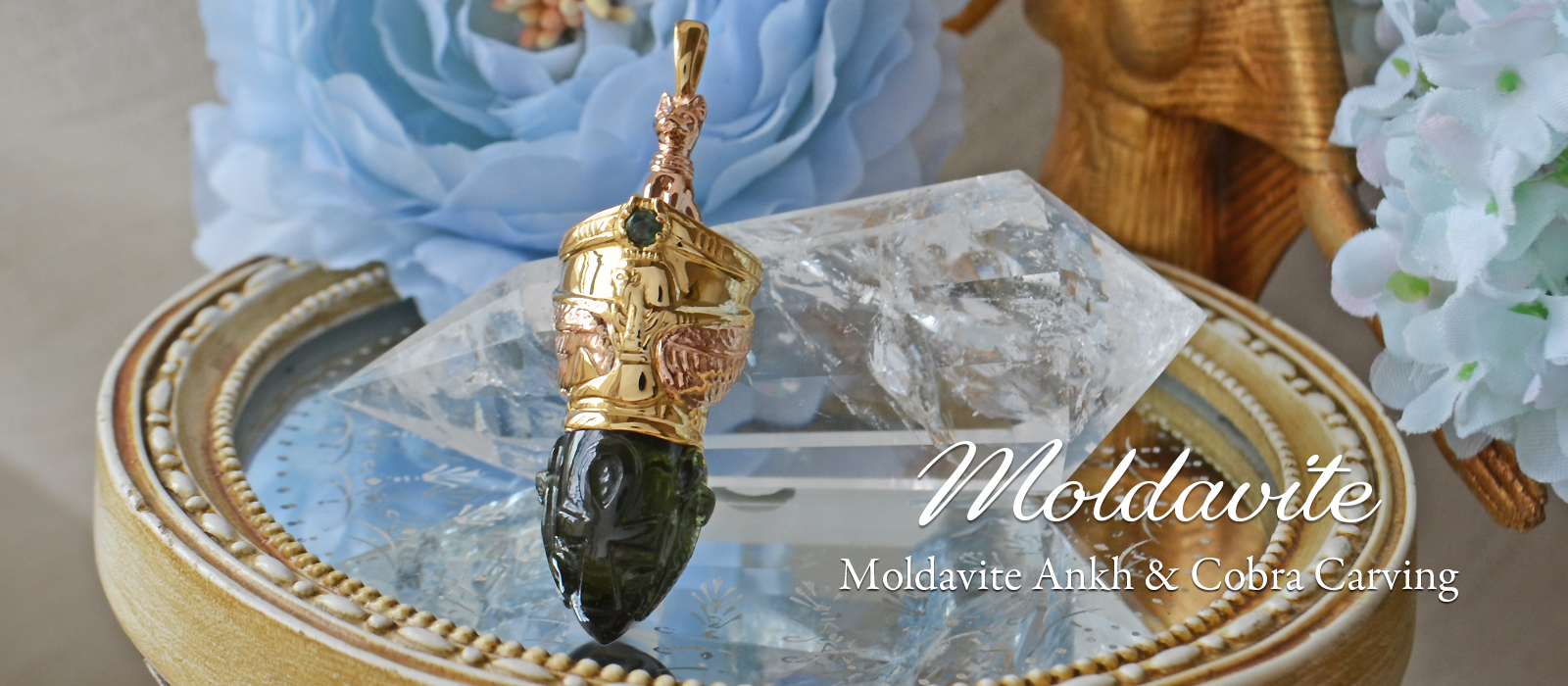 モルダバイトアンク＆コブラカービングスリーゴッデスペンジュラムペンダント 