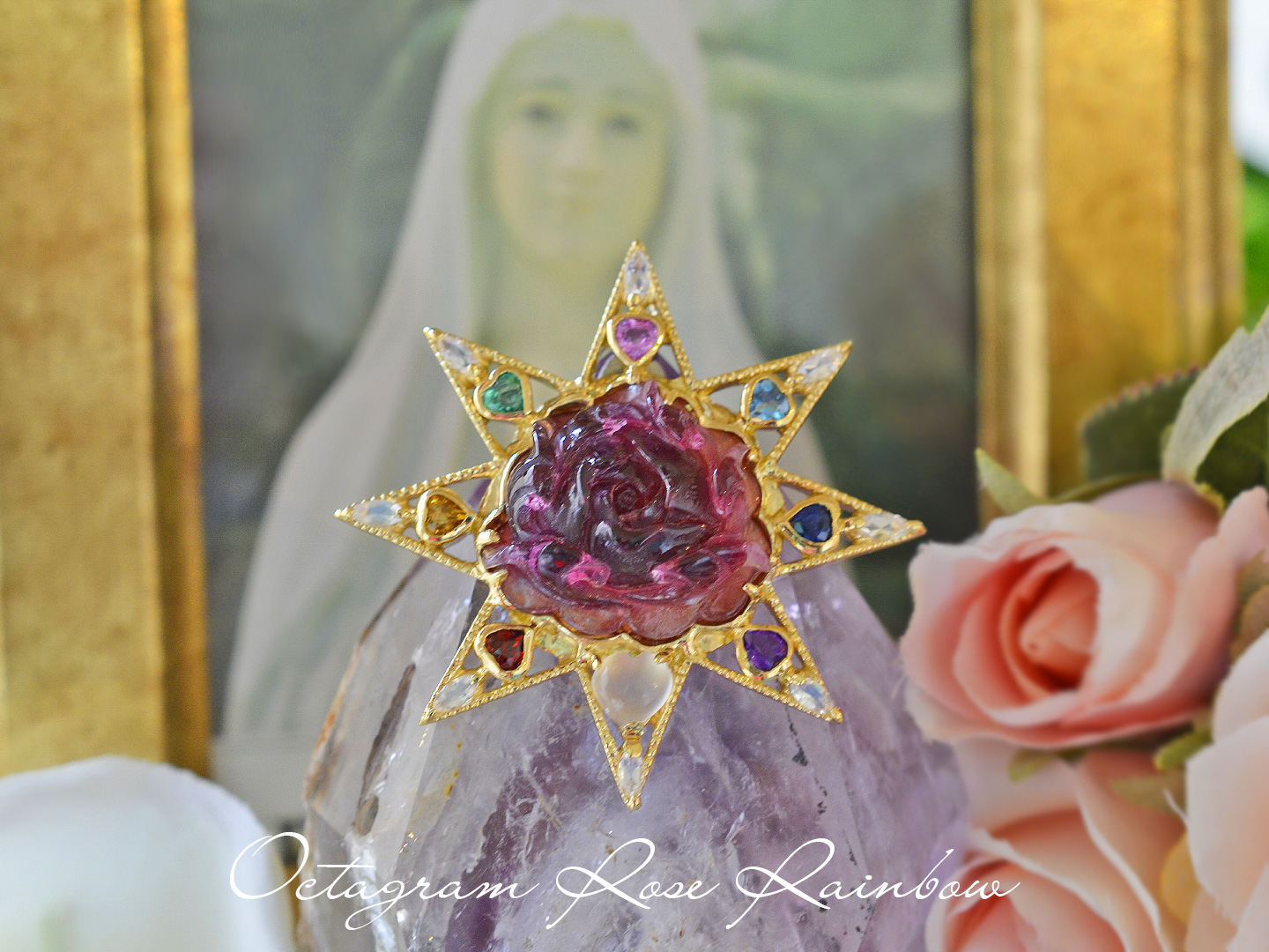 八芒星ピンクトルマリンローズレインボータリスマン