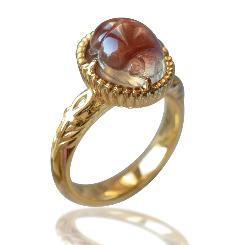 オレゴンサンストーンスカラベ　アンクシルバーリング