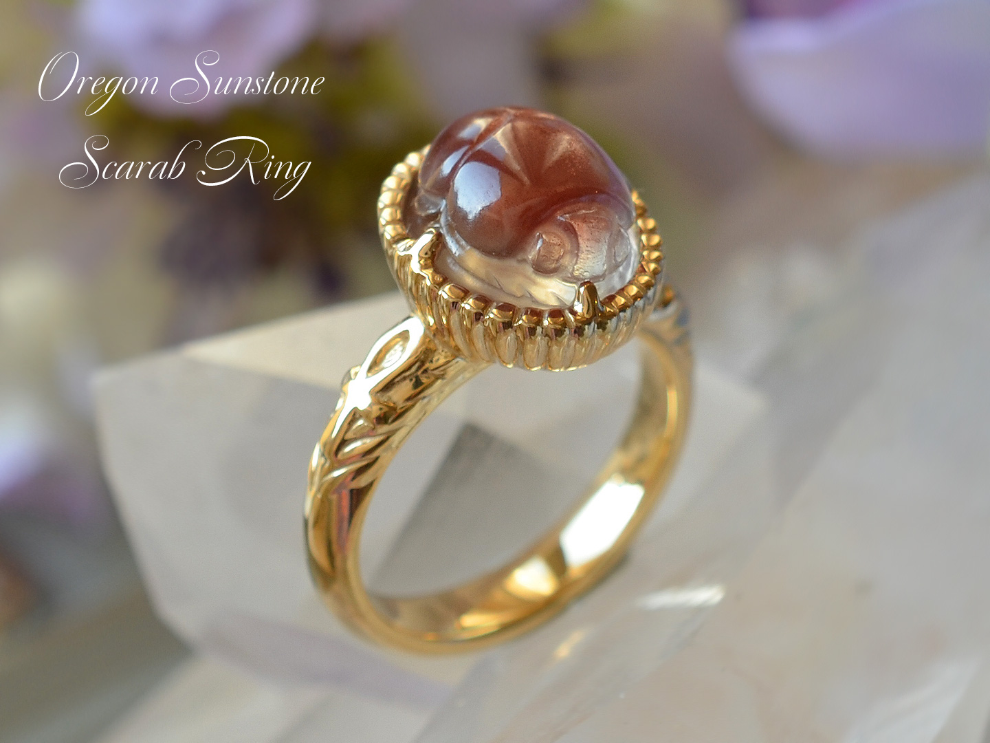 オレゴンサンストーンスカラベ　アンクシルバーリング