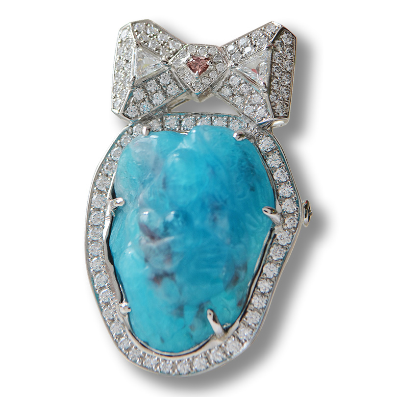 パライバトルマリンエンジェルカービング　ダイヤモンドプラチナネックレス