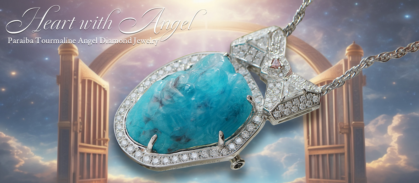 パライバトルマリンエンジェルカービング　ダイヤモンドプラチナネックレス