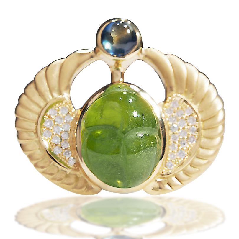 ペリドットスカラベカービングK18エジプシャンジュエリー