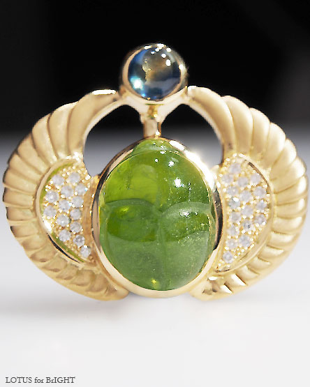 ペリドットスカラベカービングK18エジプシャンジュエリー