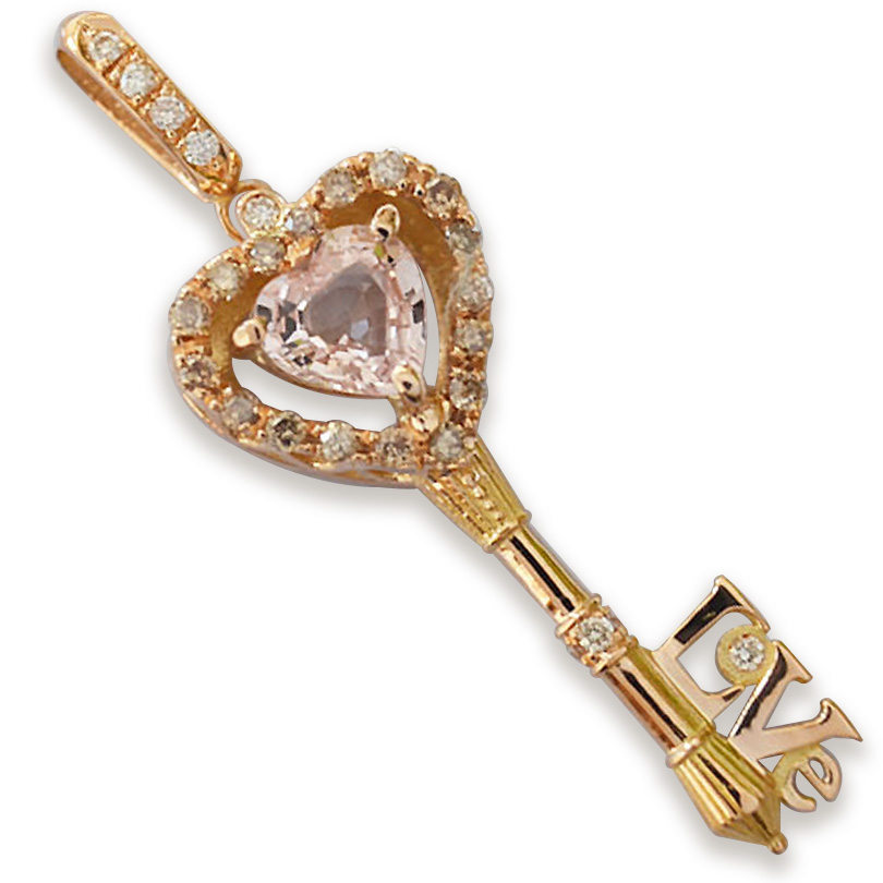 ピンクサファイアLoveハートキー　K18ピンクゴールドペンダント