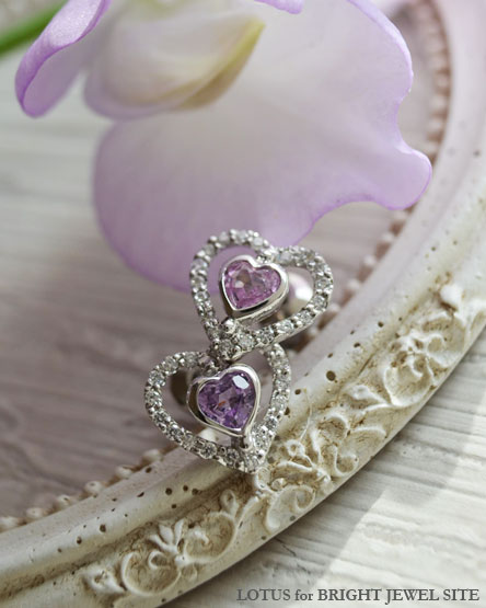 パープルピンクサファイア　ダイヤモンドハートピアス