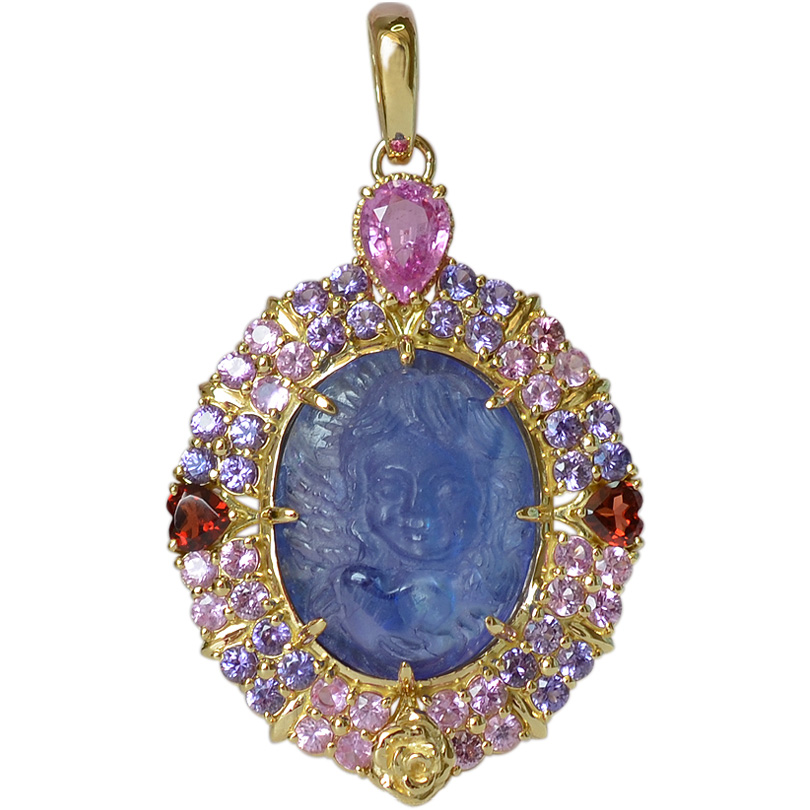 タンザナイトハートエンジェル 非加熱サファイアフラワーペンダント