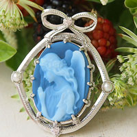 エンジェルカメオとピンクダイヤモンド K18ホワイトゴールドペンダントトップ