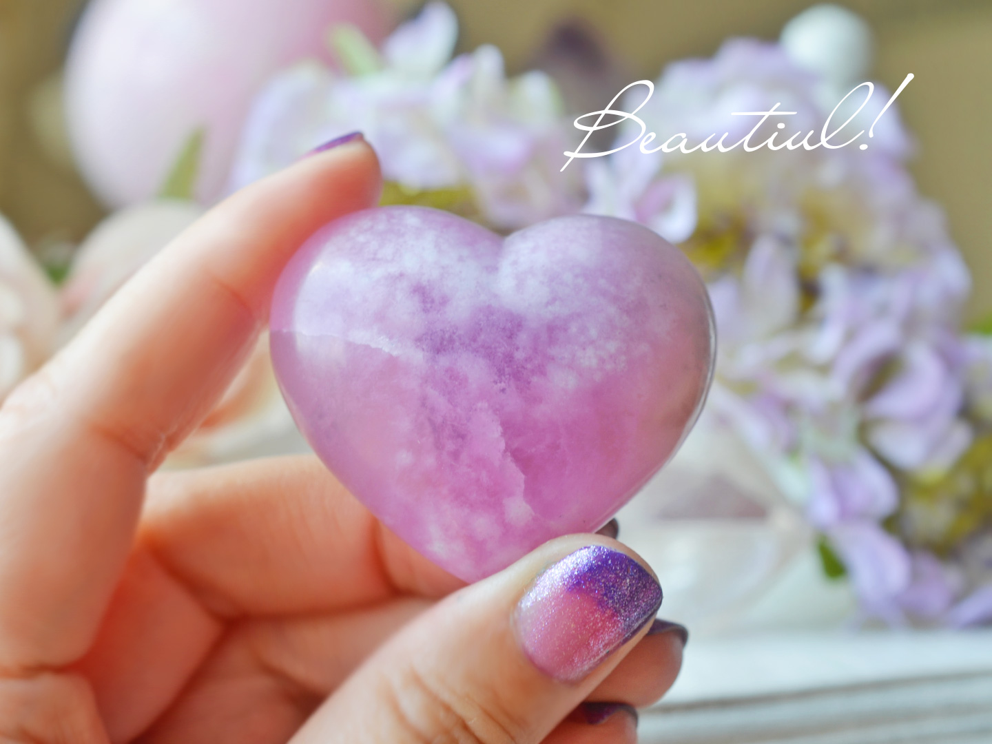 ハイグレードピンクアラゴナイトハートポリッシュ１
