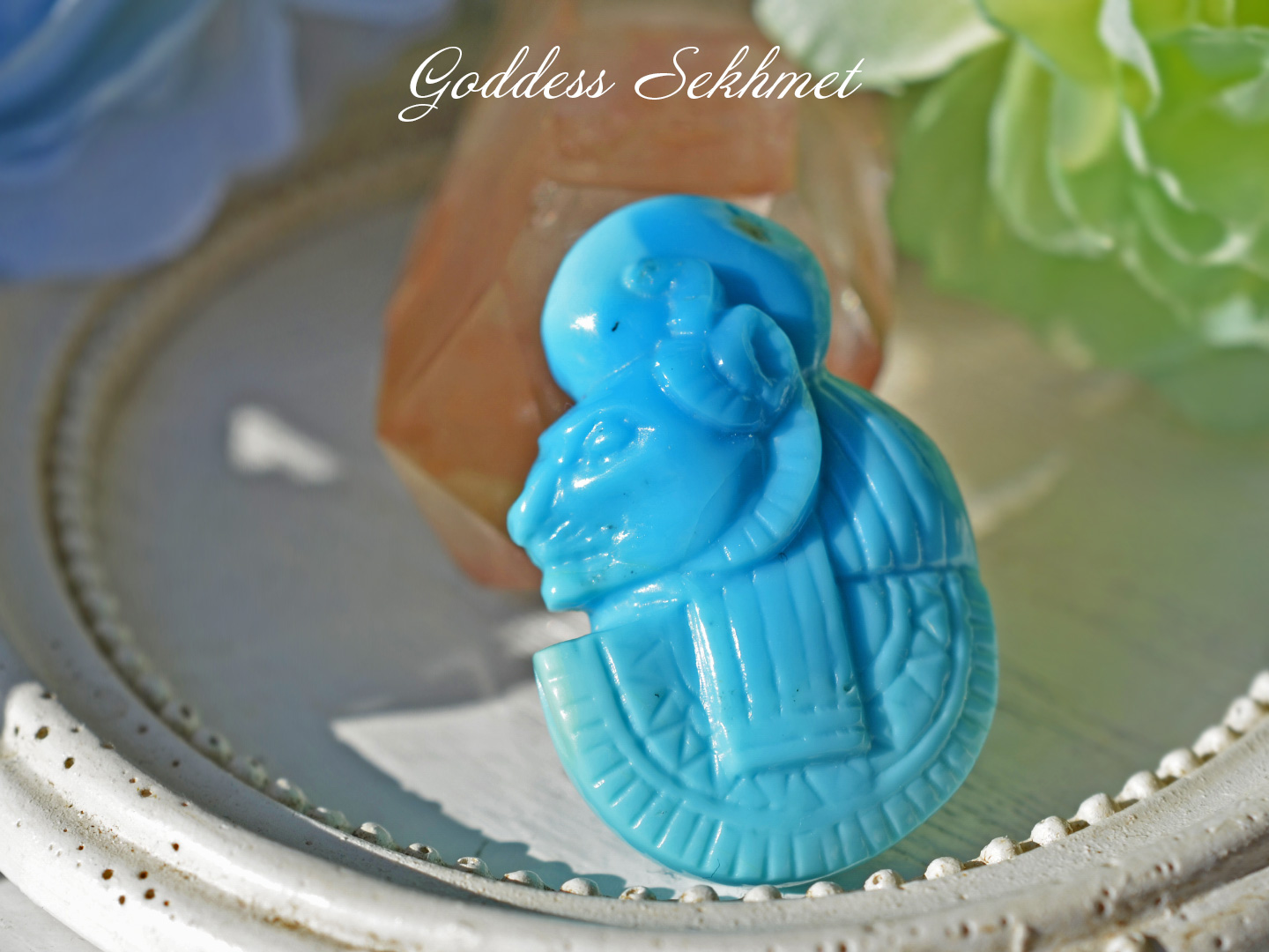 スリーピングビューティターコイズセクメト女神カービング