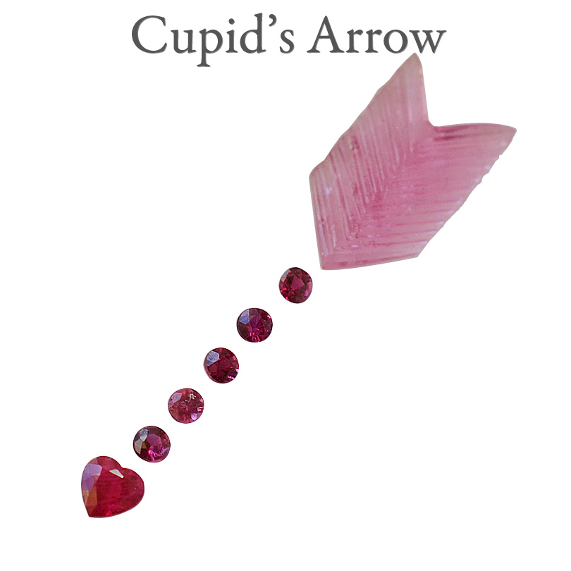 ピンクトルマリンとルビーのキューピッドの矢セット