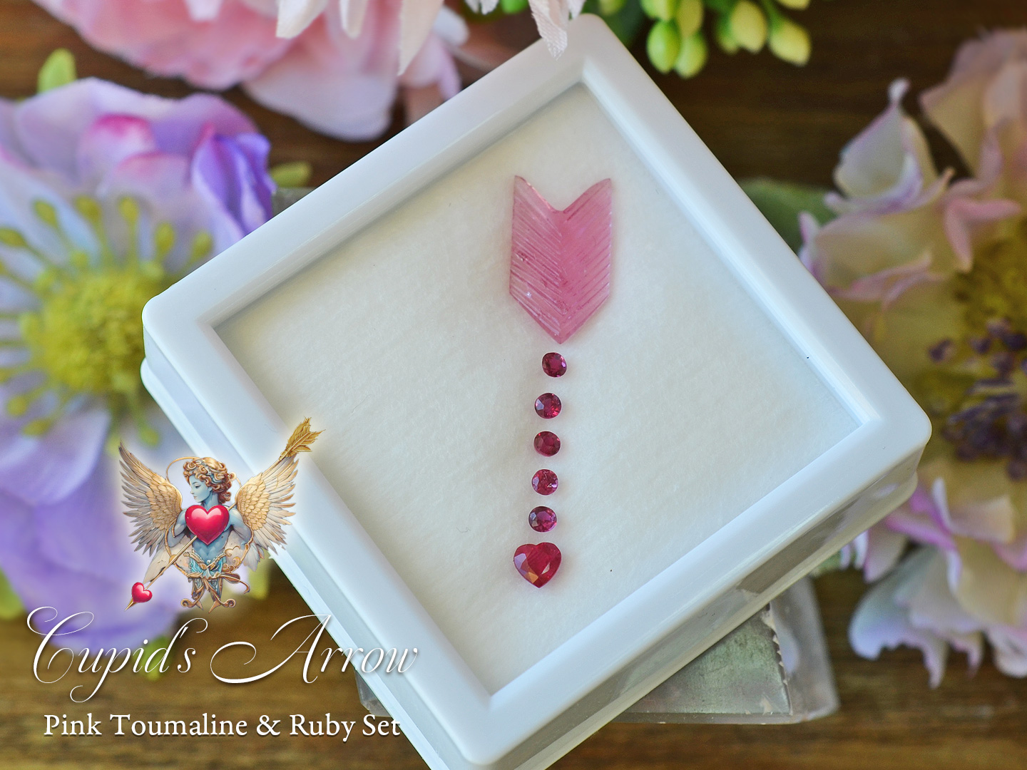 ピンクトルマリンとルビーのキューピッドの矢セット