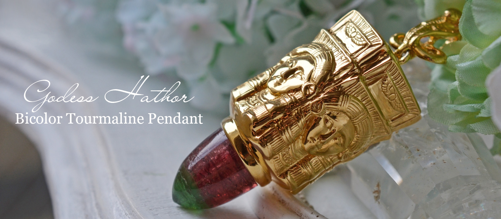 バイカラートルマリンハトホル女神ペンジュラム型ペンダント