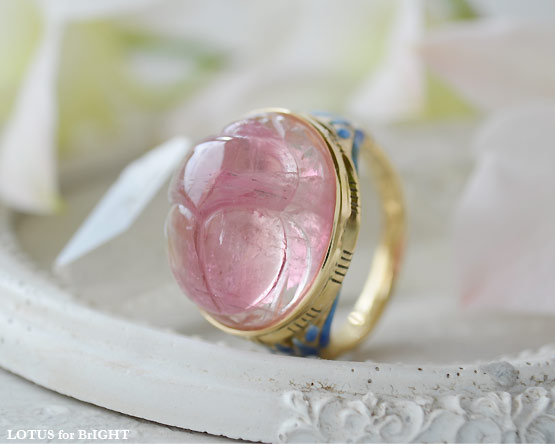 ピンクトルマリンスカラベ七宝ブルーロータスK18リング