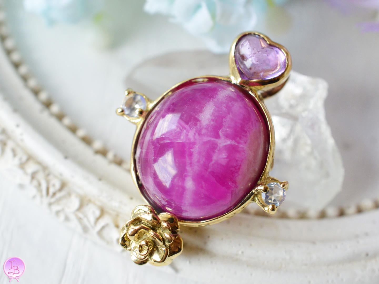 コバルトカルサイト非加熱サファイアフラワーペンダント