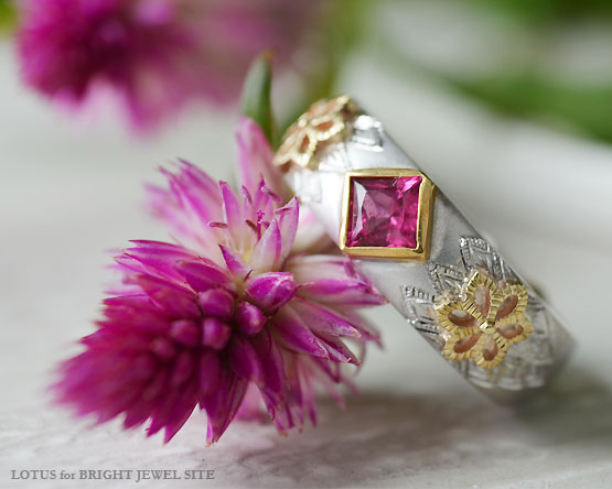 ピンクトルマリン　K18コンビネーションリング　グロリアス