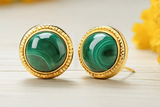 マラカイト K18イエローゴールドピアス