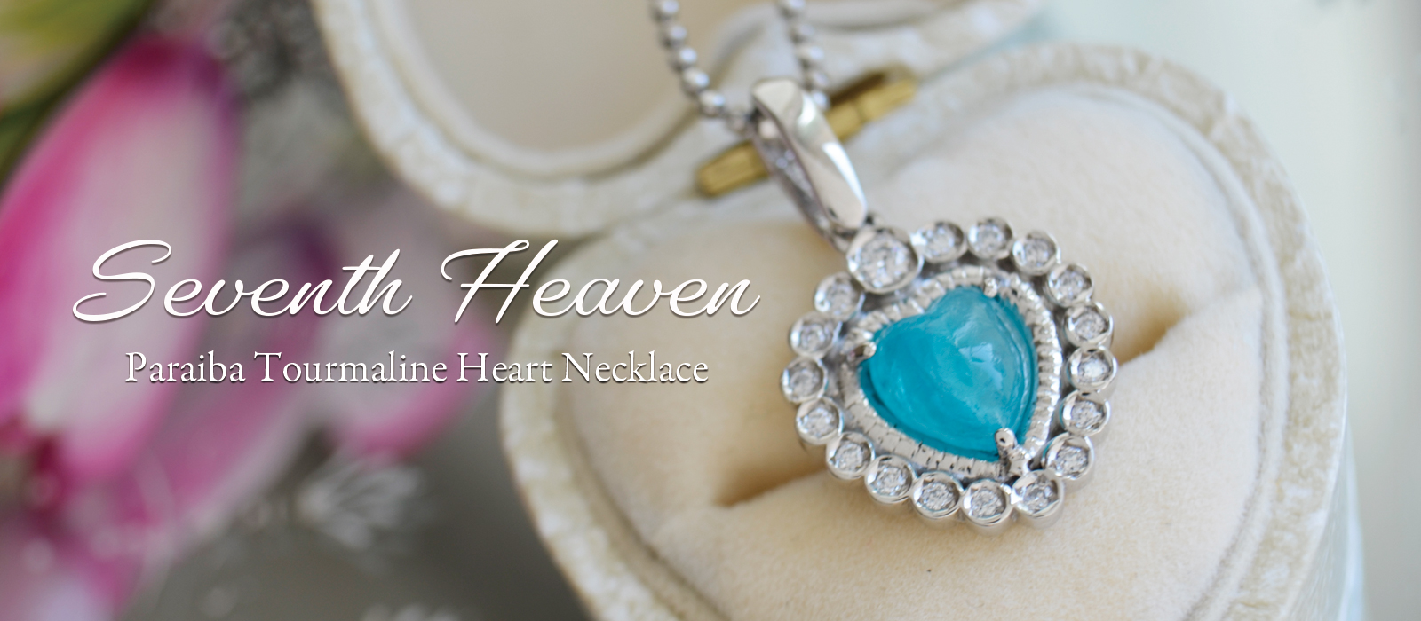 パライバトルマリンハートカボション1.015ctダイヤモンドプラチナネックレス