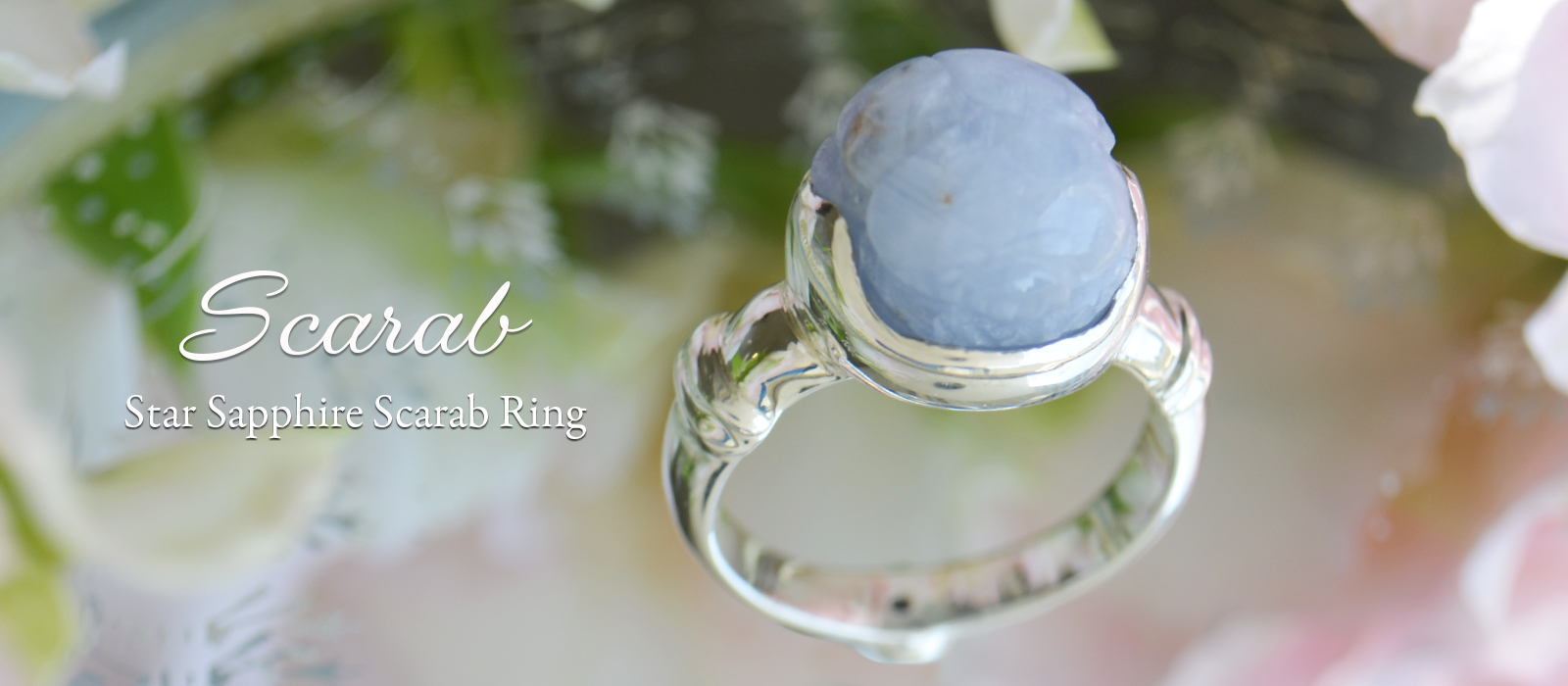 スターサファイアスカラベカービングシルバーリング