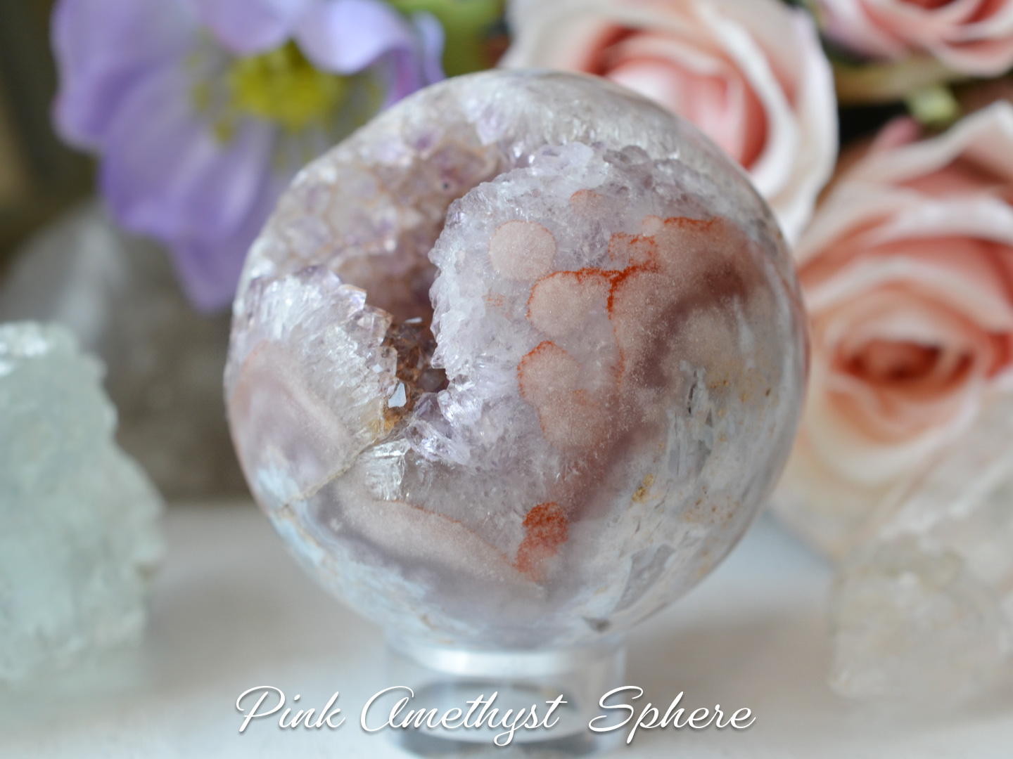 ピンクアメジストスフィア60mm　ジオードタイプ
